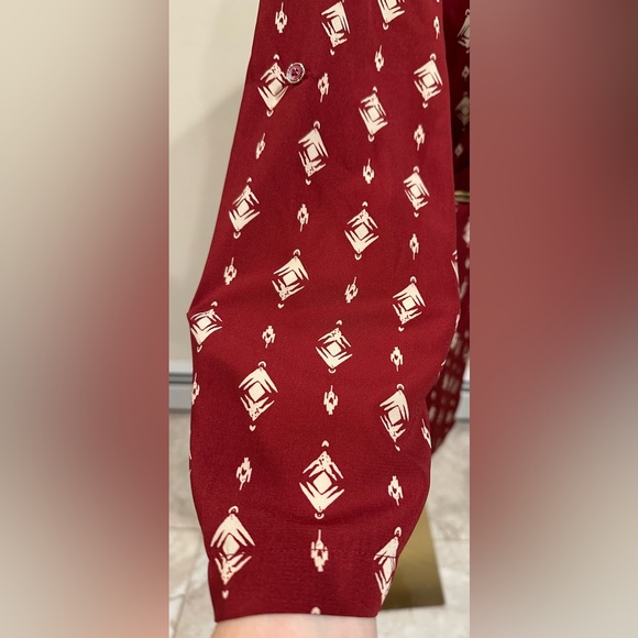 41 Hawthorn Red White Long Sleeves Button Down Geometric Design Shirt Dress Sz S - Picture 9 of 16